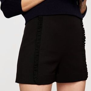 NWT Zara high waisted black shorts w/ ruffle pleat